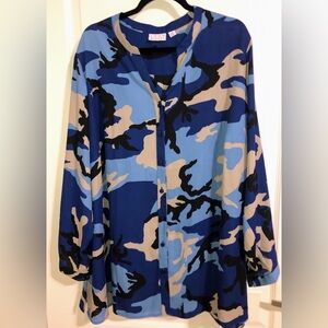 Joan Rivers Blue Camo Button-down Blouse 28W